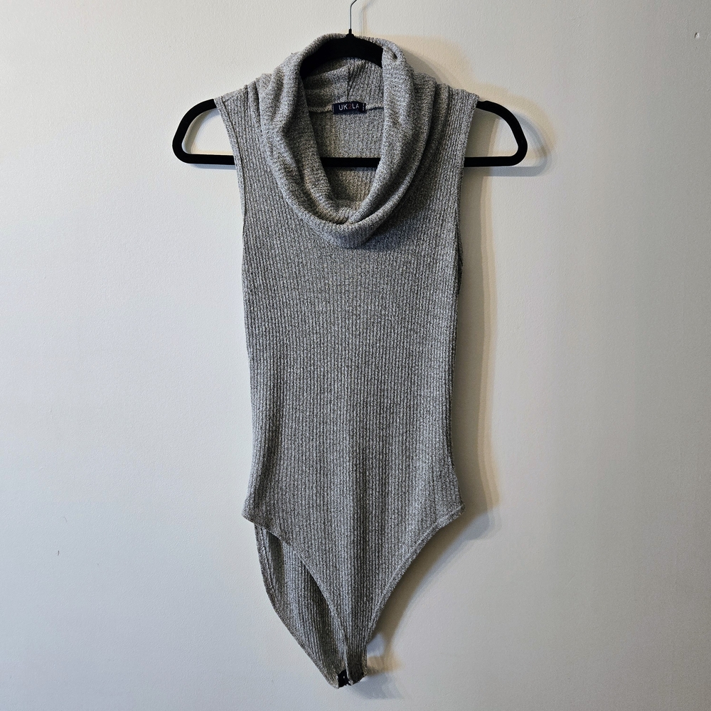 UK2LA Heather Gray Knit Cowl Neck Bodysuit